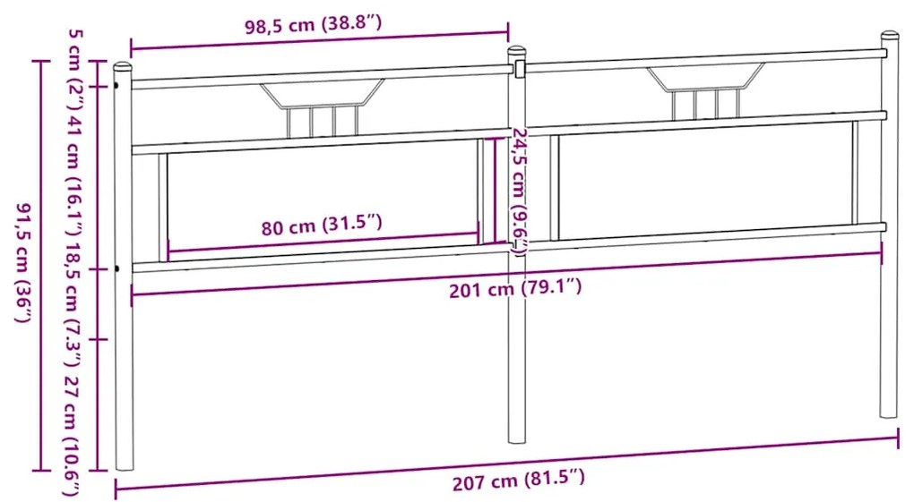Cabeceira de cama 200cm derivados madeira/aço carvalho castanho