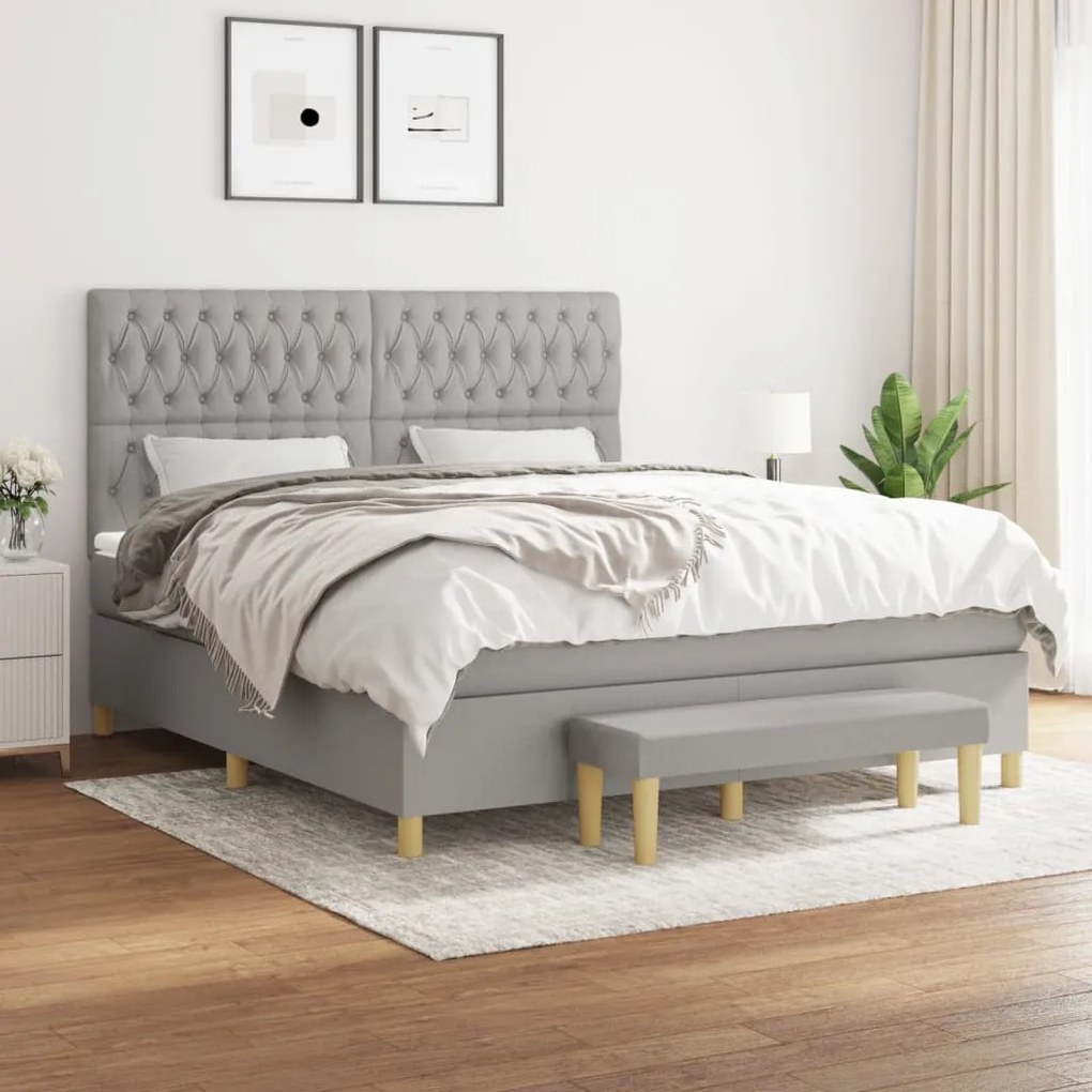 vidaXL Cama com molas/colchão 180x200 cm tecido cinzento-claro