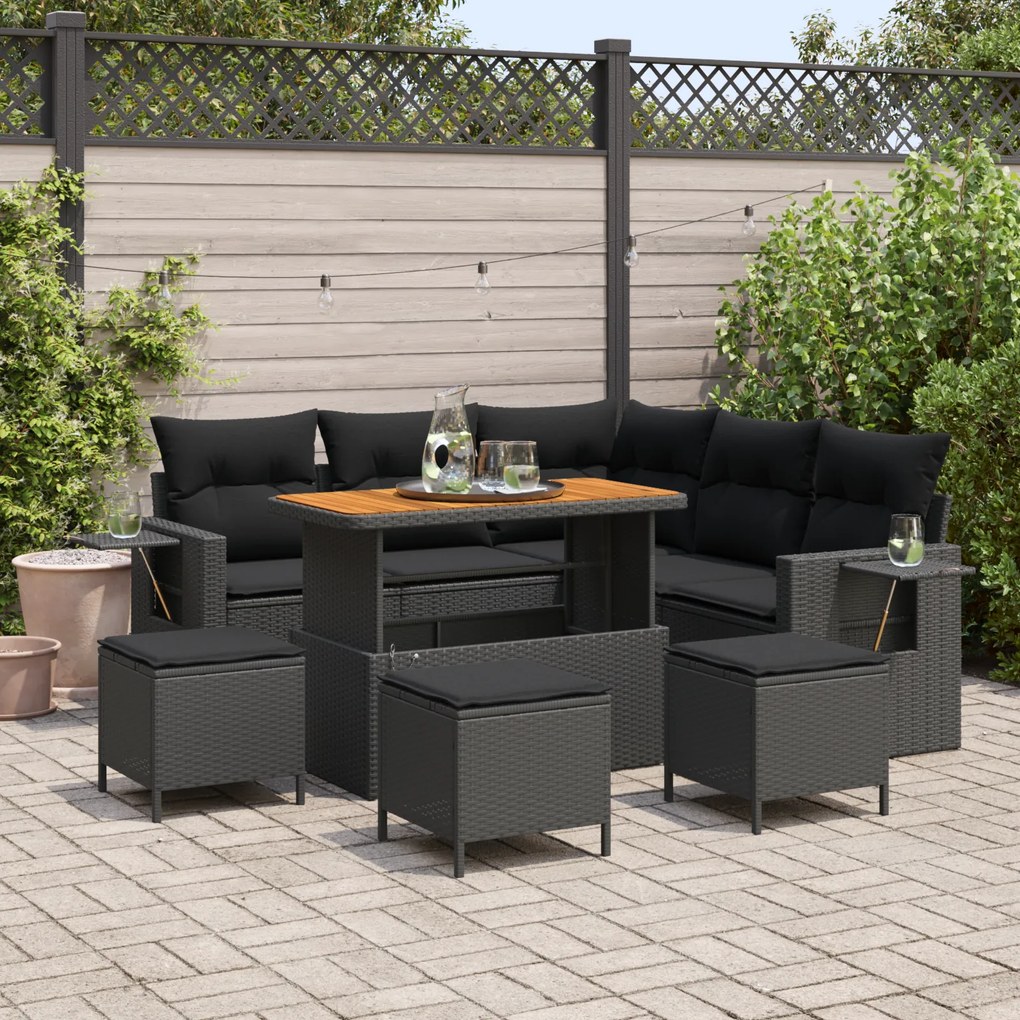 Conjunto de Sofá de Jardim de 9 Peças com Almofadas - Rattan Poliéster