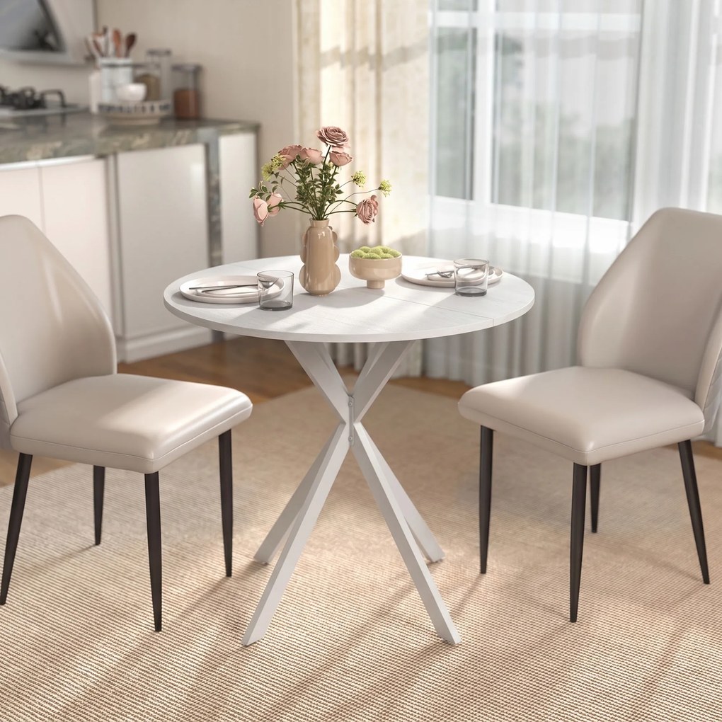 Mesa Redonda de Jantar para 2 Pessoas (CADEIRAS NÃO INCLUIDAS) com Pés Cruzados em Aço, Ø80x75 cm, Branca