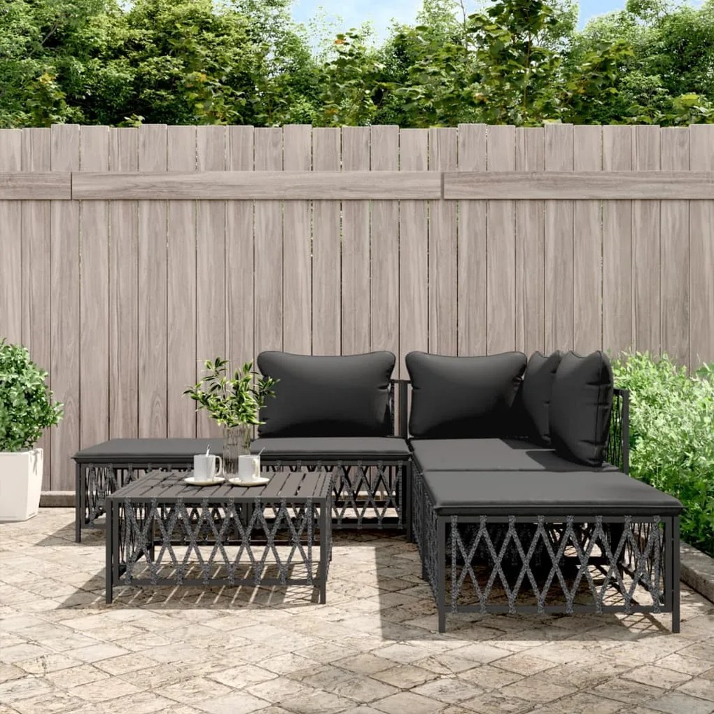 vidaXL 6 pcs conjunto lounge de jardim com almofadões aço antracite