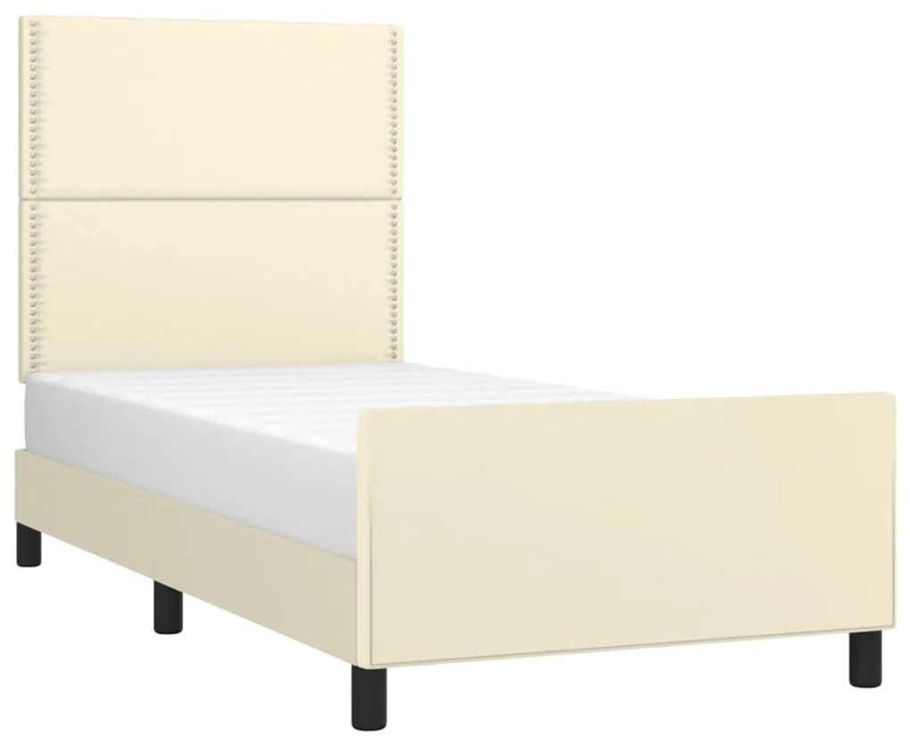 Estrutura de cama c/ cabeceira couro artificial 90x190 cm creme