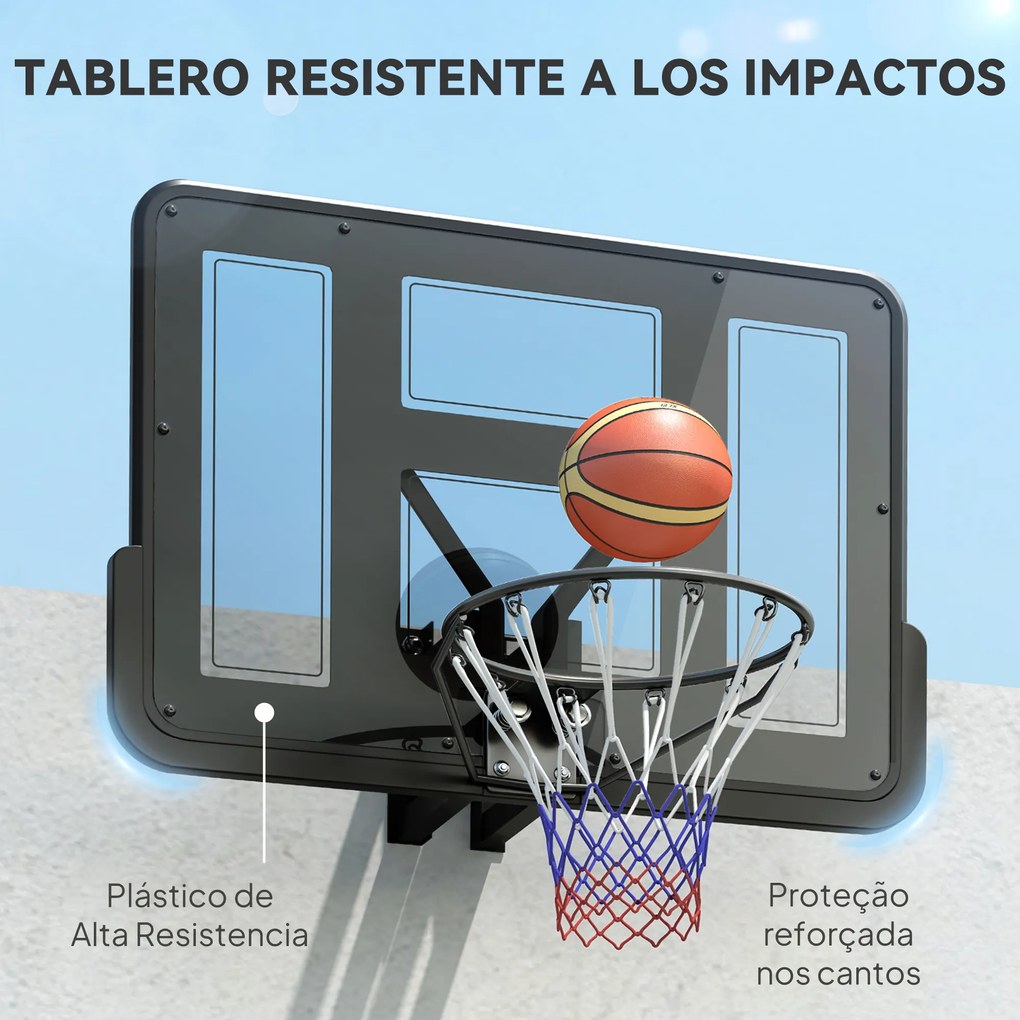 Tabela de Basquetebol de Parede para Interior e Exterior com Painel Inquebrável de 110x75 cm e Rede Resistente a Rasgos Preto