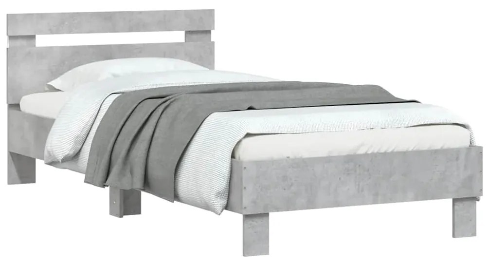 Estrutura de cama c/ cabeceira/luzes LED 90x190cm cinza cimento