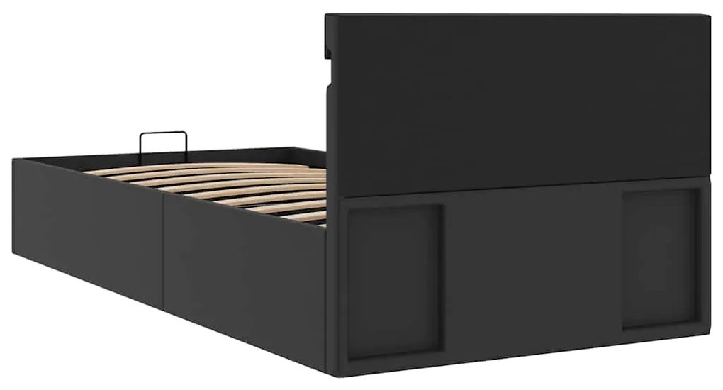 Cama hidráulica c/ arrumação LED 100x200cm couro artifi. preto