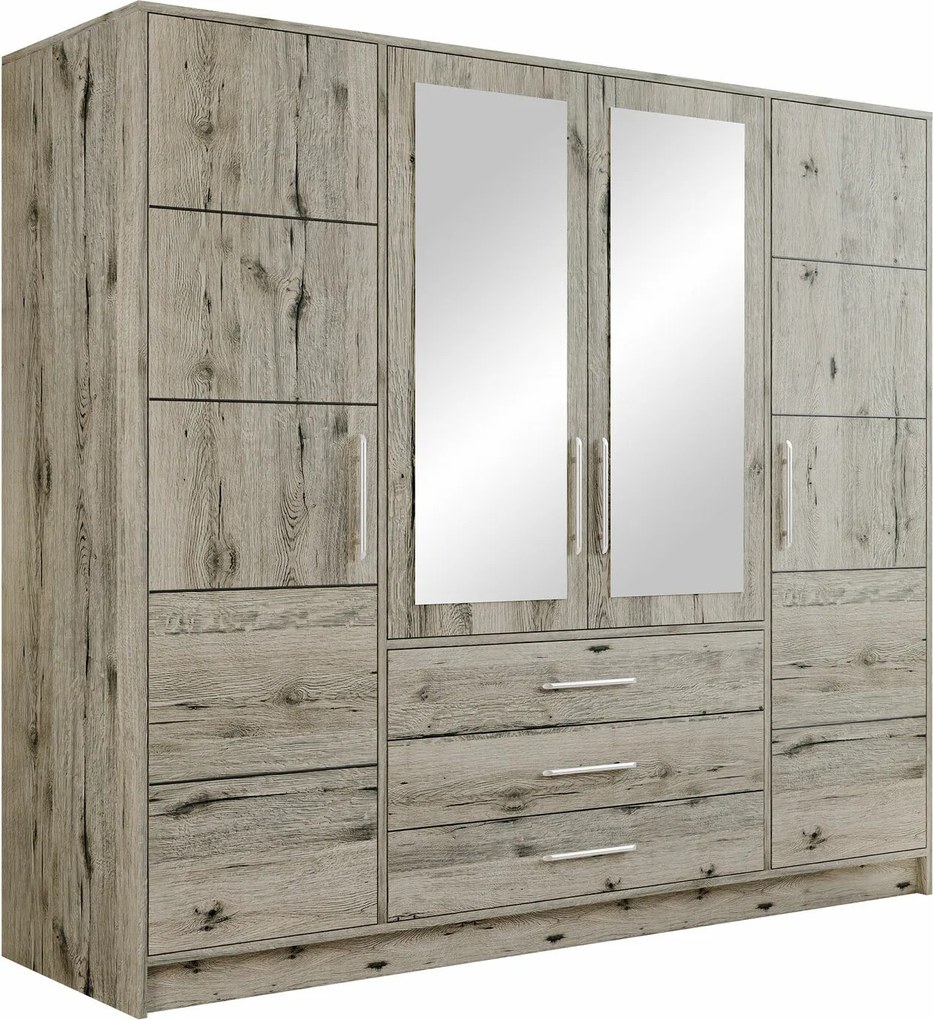 Roupeiro Dortivu 154, Prateado, Carvalho wellington, 200x196x58cm, 174 kg, Portas para roupeiro: Com dobradiças