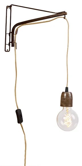 Luminária de parede ferrugem com cordão de ouro ajustável 30 cm - Gancho Industrial,Country / Rústico