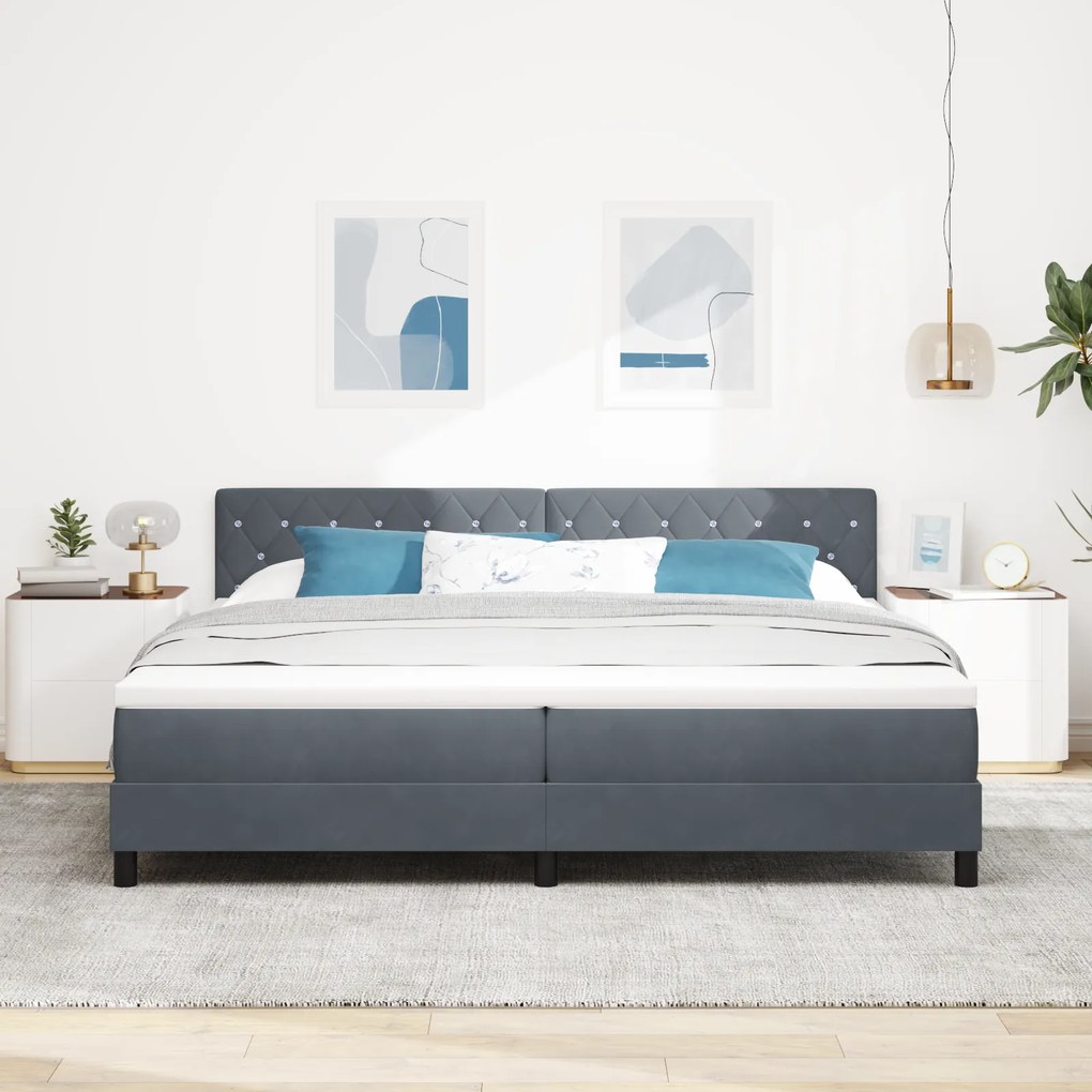 Cama Box com Colchão vidaXL Cinza Escuro 200x200 cm Veludo