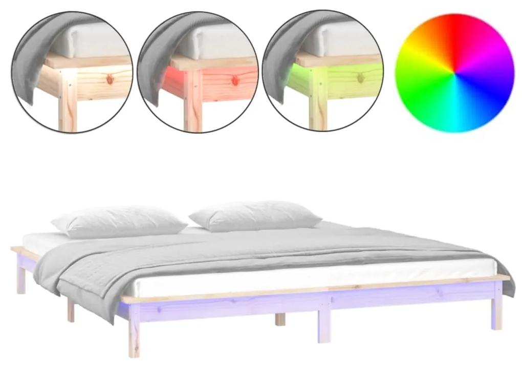Estrutura de cama com luzes LEDs 140x200 cm madeira maciça