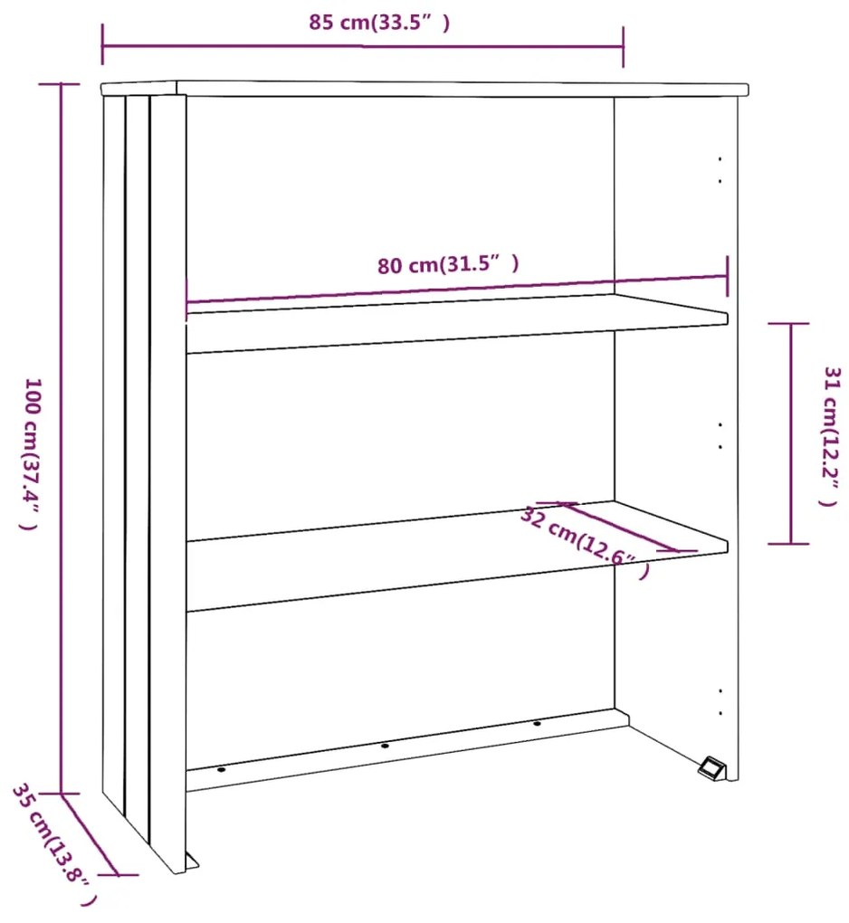 Topo p/ armário alto HAMAR 85x35x100 pinho maciço cinza-escuro