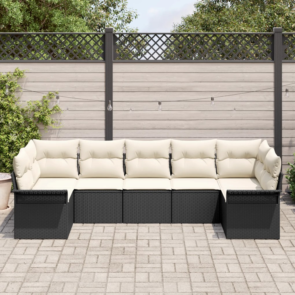 Conjunto de Sofás de Jardim de 7 Peças com Almofadas em Vime Sintético