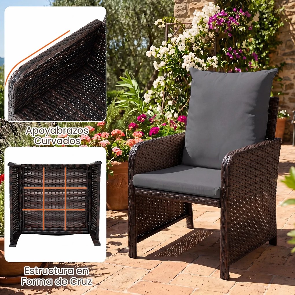Conjunto de 5 Peças de Mobiliário de Jardim, 2 Cadeiras, Mesa e 2 Apoios para os Pés, 45,5 x 45,5 x 43 cm, Rattan PE Resistente, Cinzento