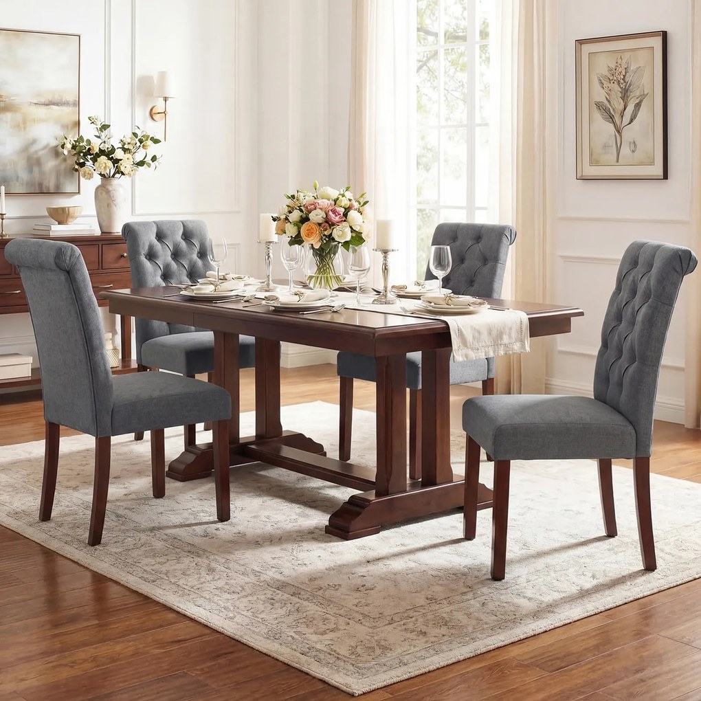 Conjunto de 2 Cadeiras de Sala de Jantar, 71 x 41,5 x 99,5 cm, Encosto Alto, Cinzento