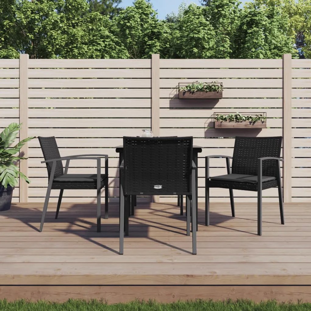 vidaXL 5 pcs conjunto de jantar p/ jardim c/ almofadões vime PE e aço