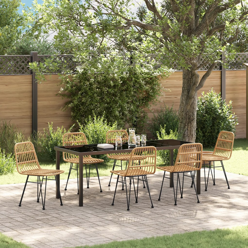 vidaXL Conjunto de Jantar de Jardim 7 Peças Marrom Vime Poly