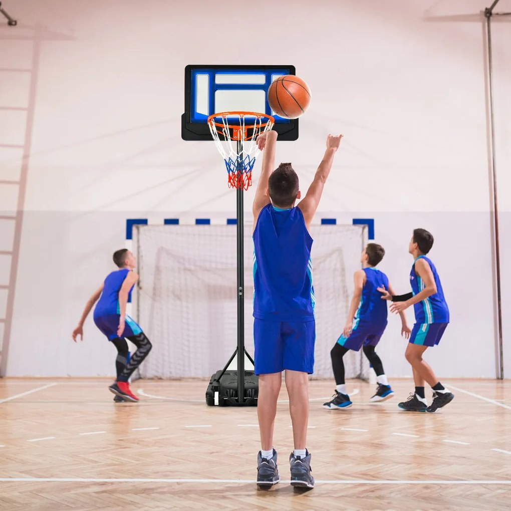 Cesto de basquetebol para crianças com altura ajustável 132-250 cm resistente às intempéries Azul e Preto