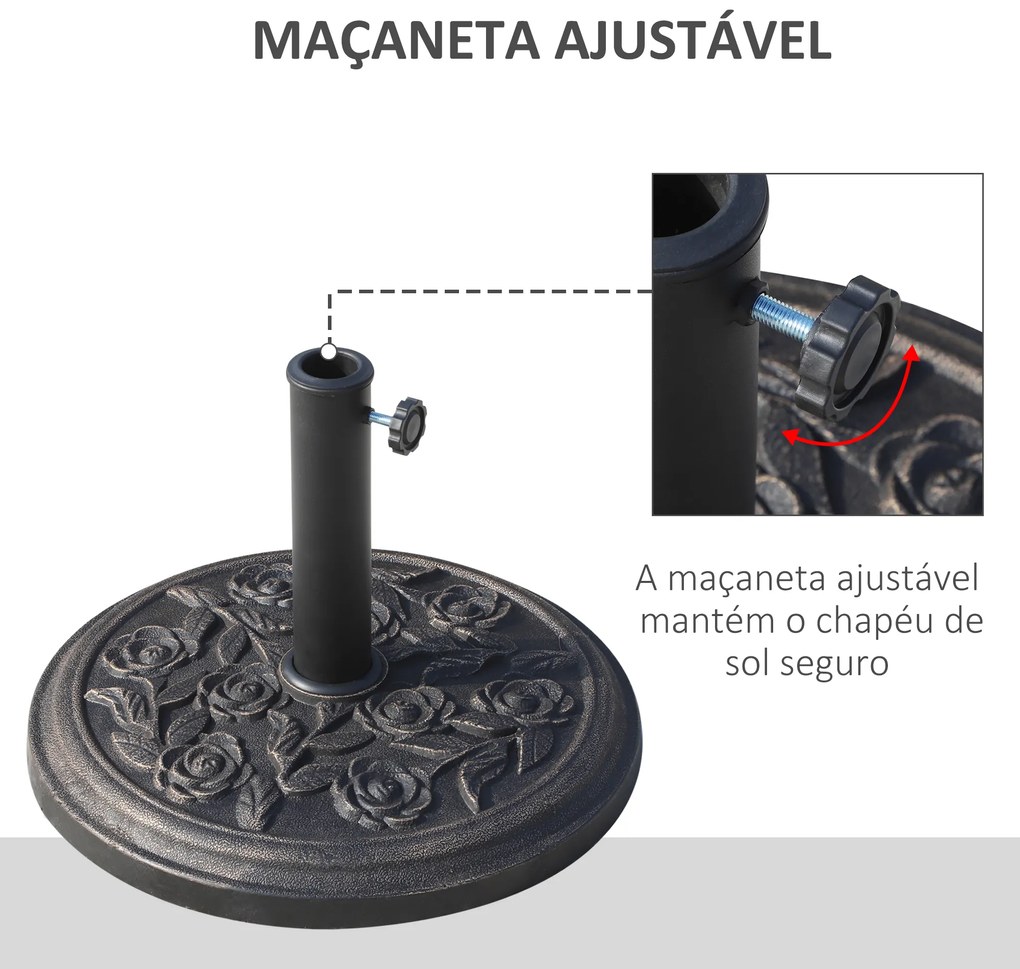 Base para Chapéu de Sol Suporte para Chapéu de Sol para Mastros de 38mm e 48mm para Jardim Exterior Ø45,5x32cm Preto e Bronze