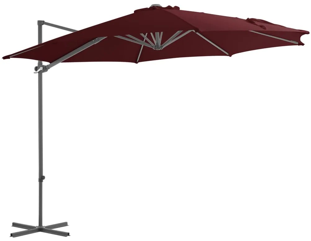 Guarda-sol de jardim cantilever c/ poste de aço 300 cm bordô
