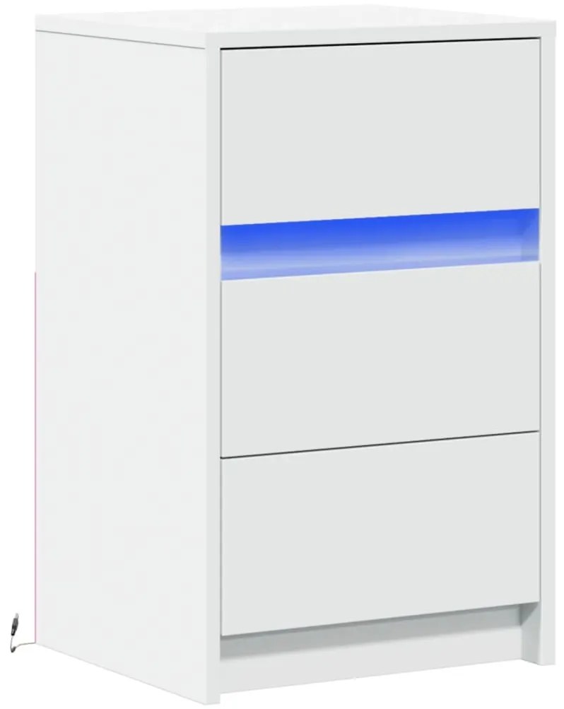 Mesa de cabeceira com luzes LED derivados de madeira branco