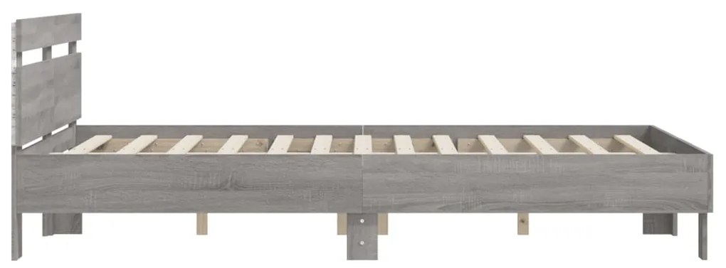 Estrutura cama c/ cabeceira/luzes LED 140x200cm cinzento sonoma
