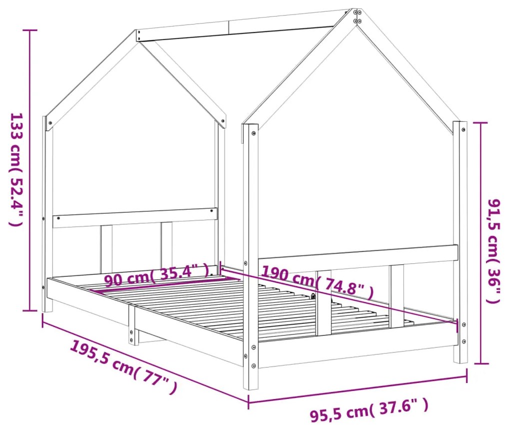 Estrutura de cama infantil 90x190 cm madeira de pinho maciça