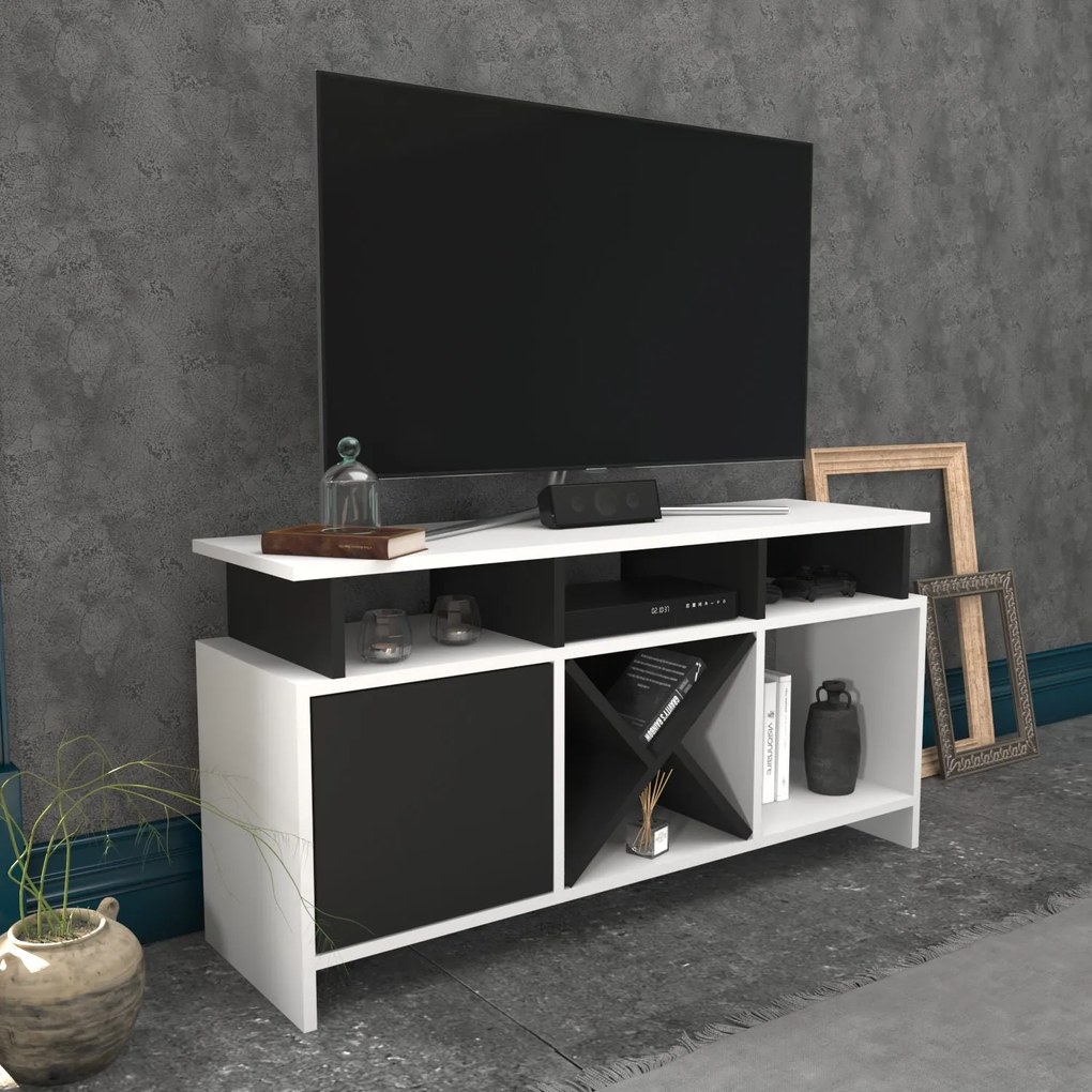 Móvel TV Auburn – Branco/Antracite – 120 cm x 29,9 cm x 60,6 cm