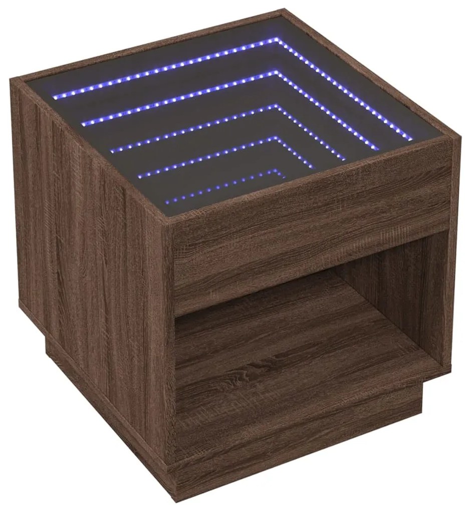 Mesa de cabeceira c/ LED Infinity 50x50x50 cm carvalho castanho