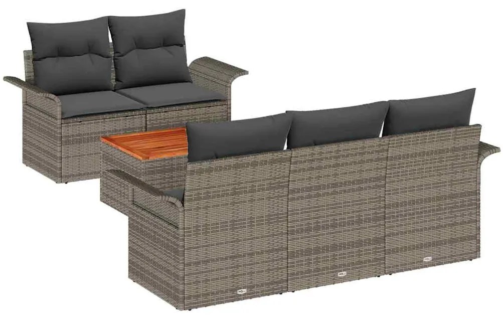 Conjunto de Sofá de Jardim de 6 Peças com Almofadas Cinza de Rattan Si