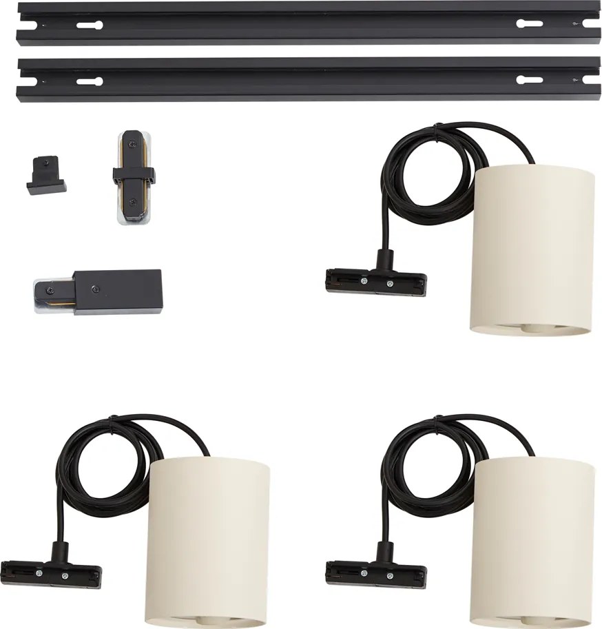 Sistema de iluminação de trilho moderno com 3 candeeiros suspensos preto com bege 1-fase - Iconic Holt