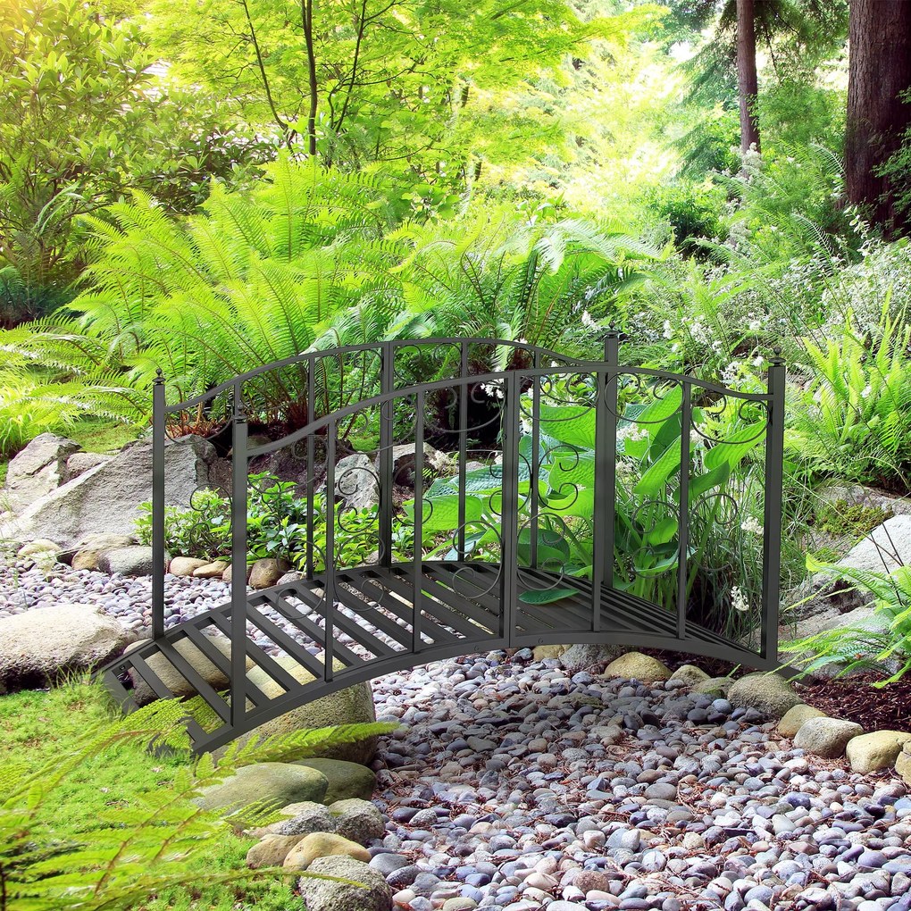 Ponte de jardim em aço com corrimões laterais, carga máxima de 120 kg, decoração de jardim, 119 x 67 x 70 cm, preta