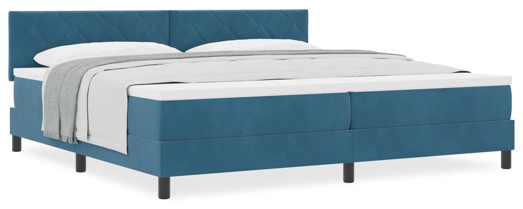 Cama Box Spring com Colchão Azul Escuro 200x200 cm Veludo