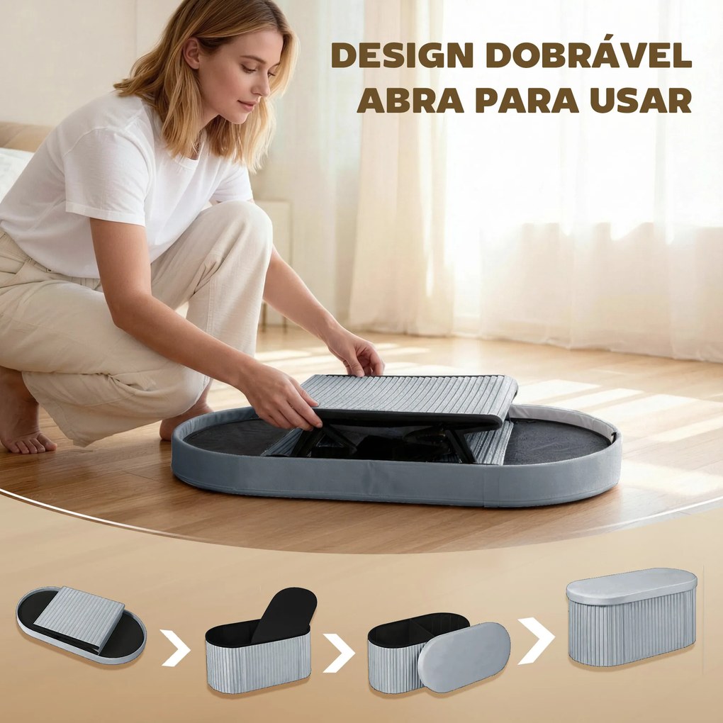 Puff de Arrumação 72 L 76x38x35 cm Estofado em Veludo Baú de Arrumação Suporta 120 kg Cinzento Escuro