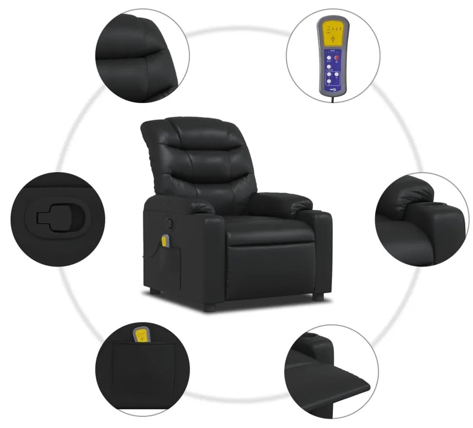Poltrona de massagens reclinável couro artificial preto