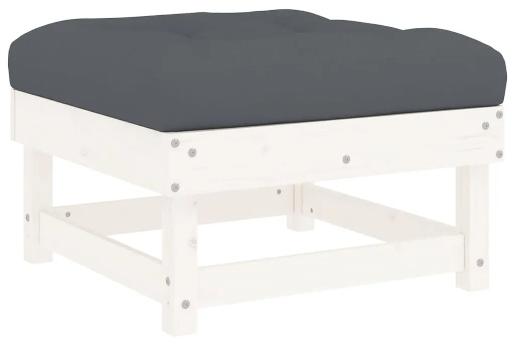 6pcs conjunto lounge jardim c/ almofadões madeira maciça branco