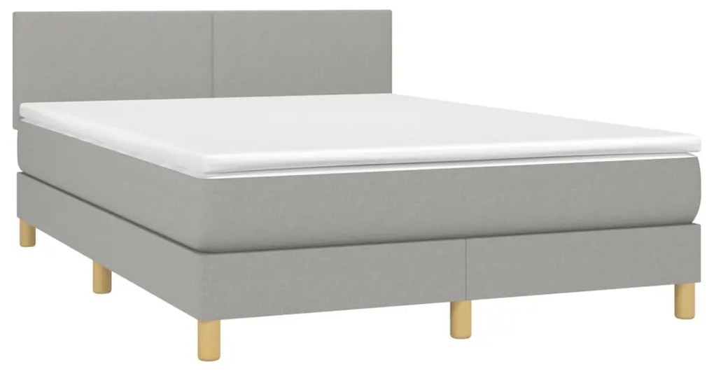 Cama box spring c/ colchão e LED 140x200 cm tecido cinza-claro