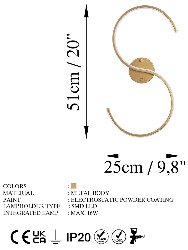 Lâmpada de Parede Es – Dourado – 25cm x 56cm x 5cm