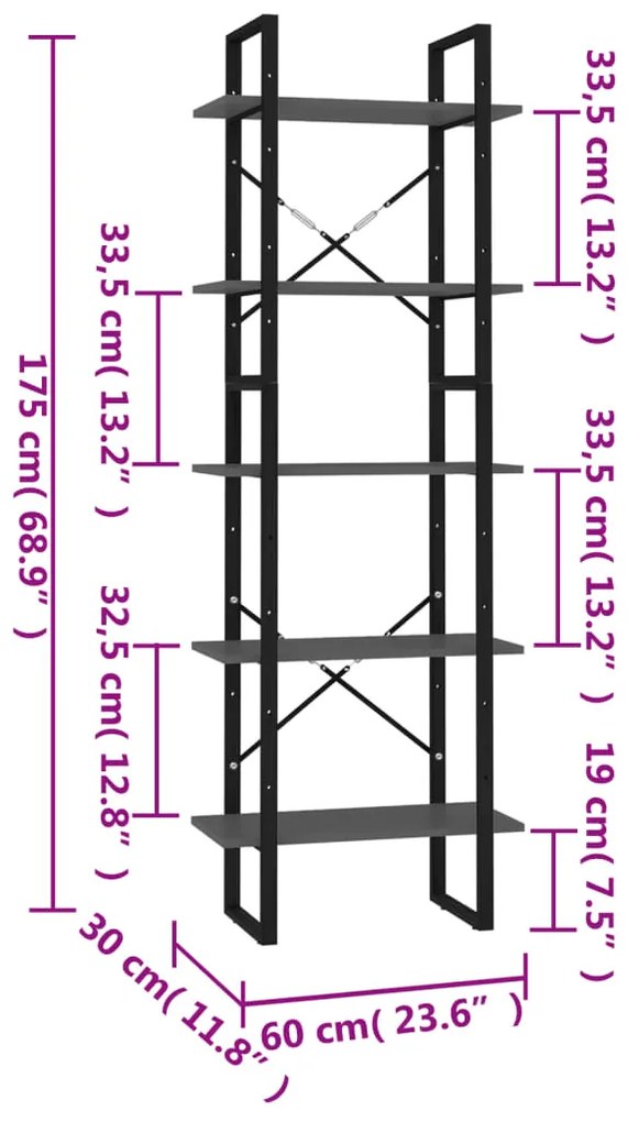 Estante com 5 prateleiras derivados de madeira cinza