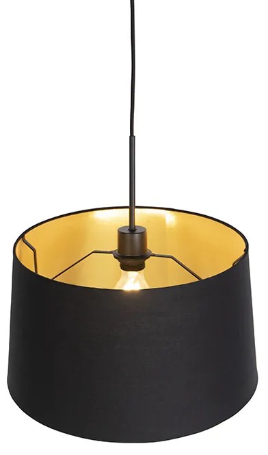 Candeeiro de suspensão com abajur de algodão preto e dourado 40 cm - Combi Clássico / Antigo
