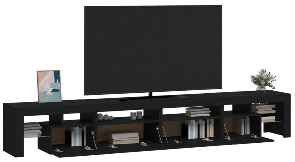 Móvel de TV com luzes LED 260x36,5x40 cm preto