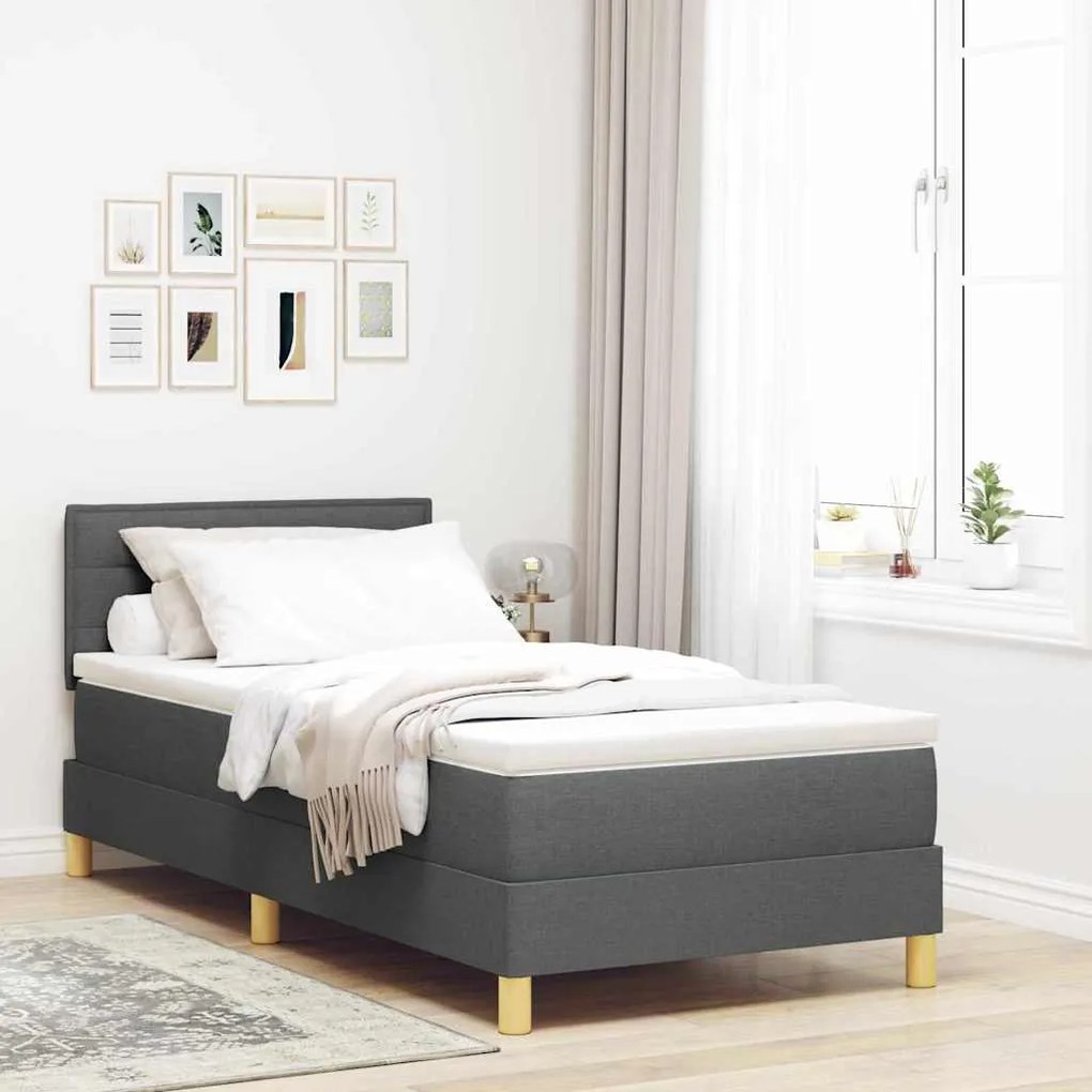 Cama Box Spring com Colchão e LED Cinza Escuro 90x190 cm Tecido