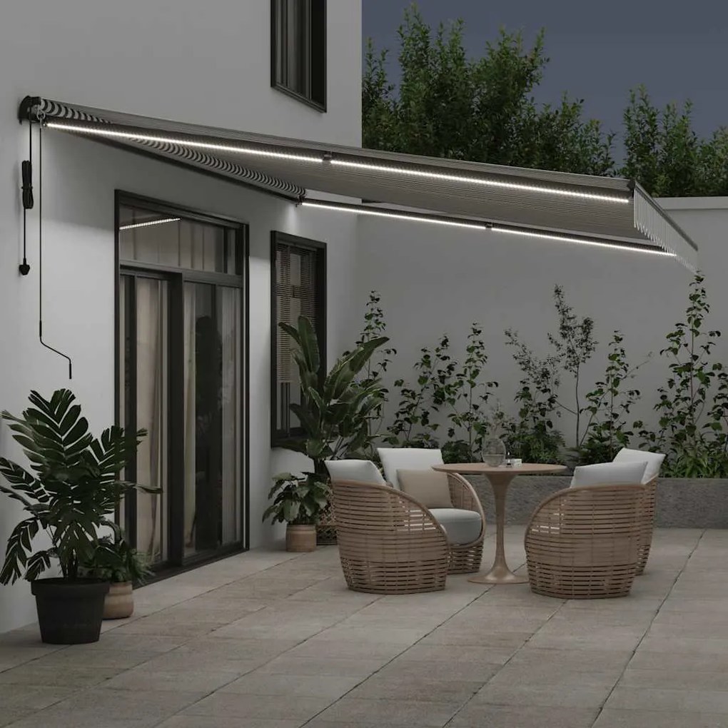 Toldo retrátil automático com LEDs 600x300 cm antracite/branco