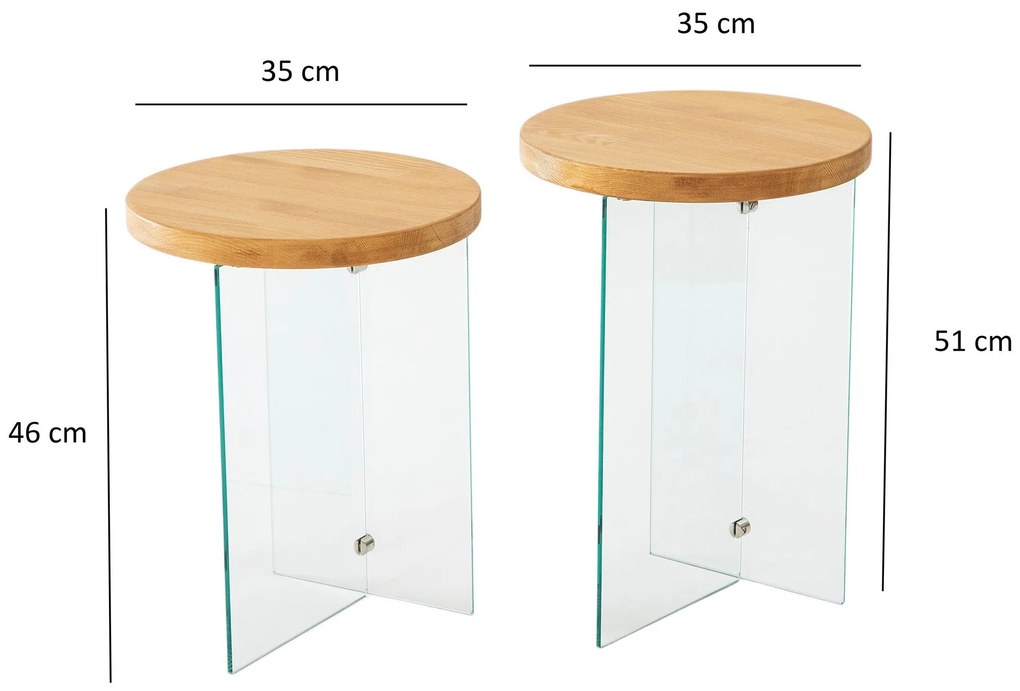 Conjunto de Mesas de Centro Serenity – Carvalho e Transparente – 35x51