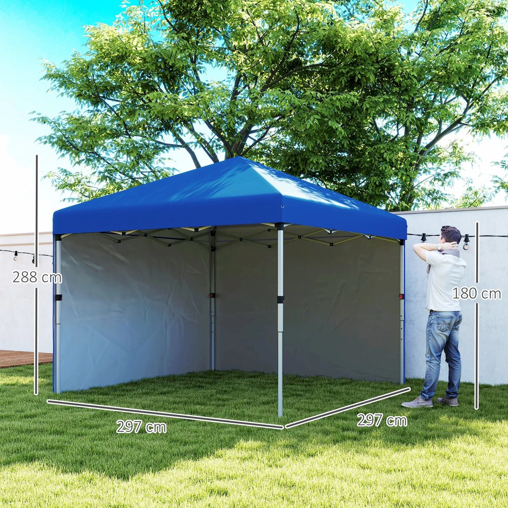 Tenda Dobrável Pop-up 3x3 m com 2 Laterais Anti-UV Altura Ajustável Sacos de Areia e Saco de Transporte Azul