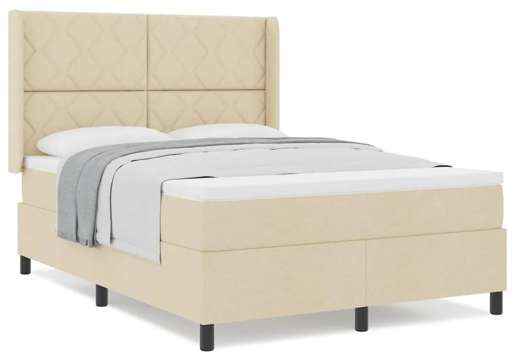 Cama com Estrado e Colchão - Creme - 140x190 cm - Tecido