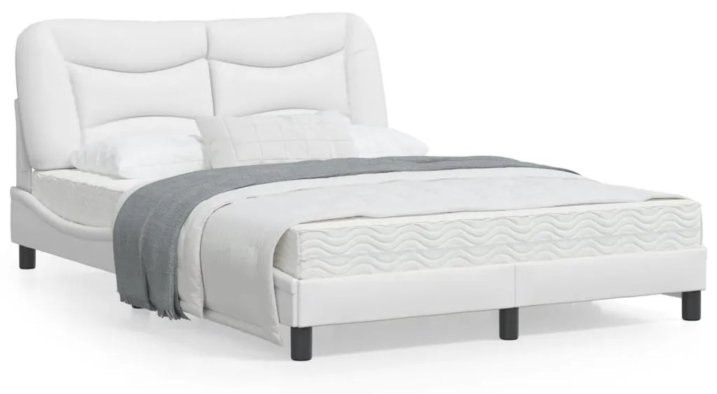 vidaXL Estrutura de cama c/ luzes LED 140x200 cm couro artif. branco
