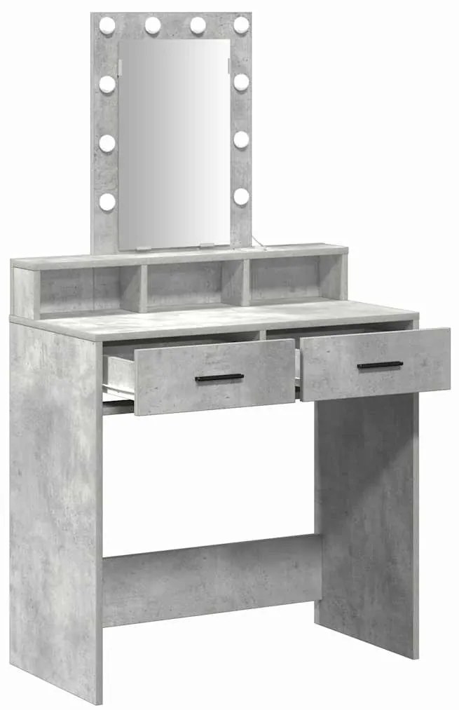 mesa de maquilhagem vidaXL com luzes LED cinza de betão 79x41x140 cm