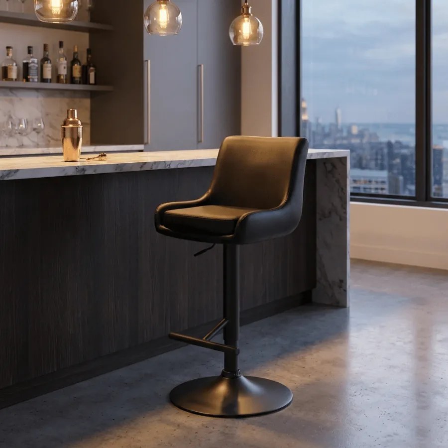 Banco de Bar de couro sintético Preto