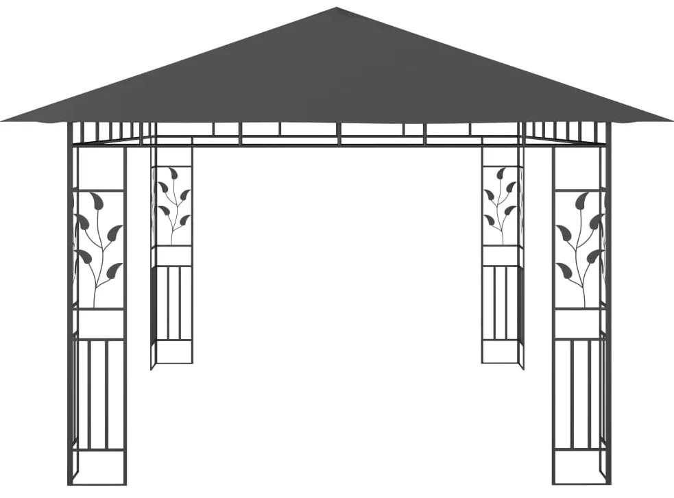 Gazebo c/ mosquiteiro e cordões luzes LED 4x3x2,73m antracite