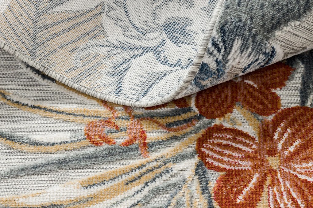 Carpet Structural BOTANIC 65262 flores, tecido plano na varanda, terraço - cinza