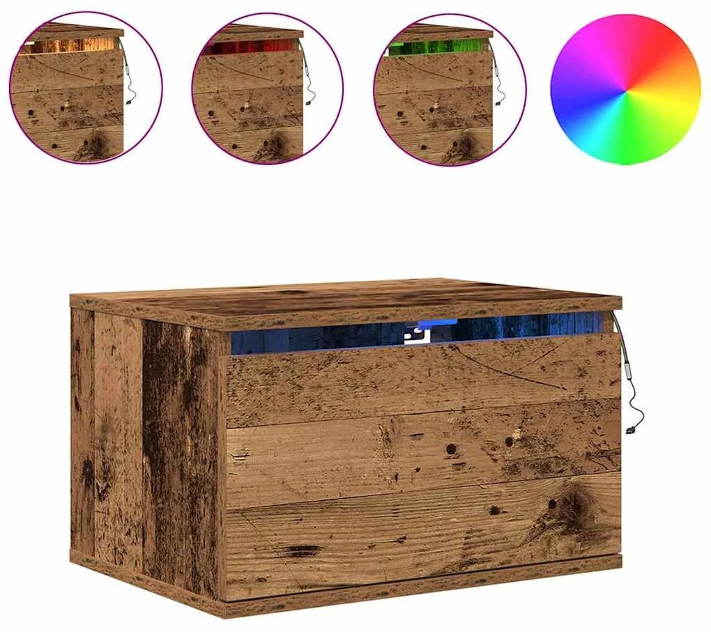 Criados-mudos vidaXL com luzes LED 2 pcs parede montada madeira velha
